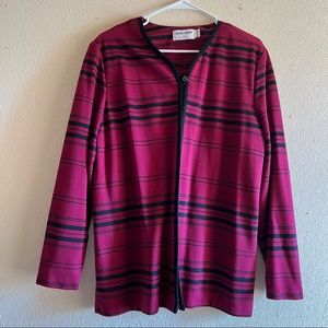vintage Alfred Dunner Cardigan burgundy Striped 2fer Blouse size large